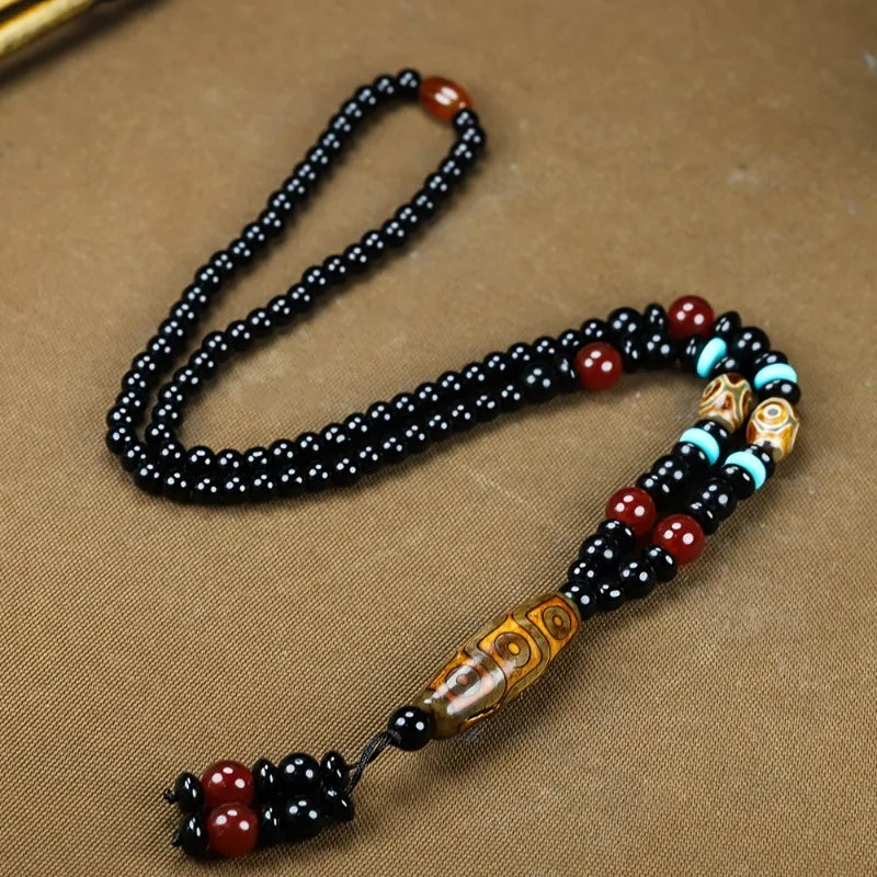 Agate Dzi Bead Pendant Necklace