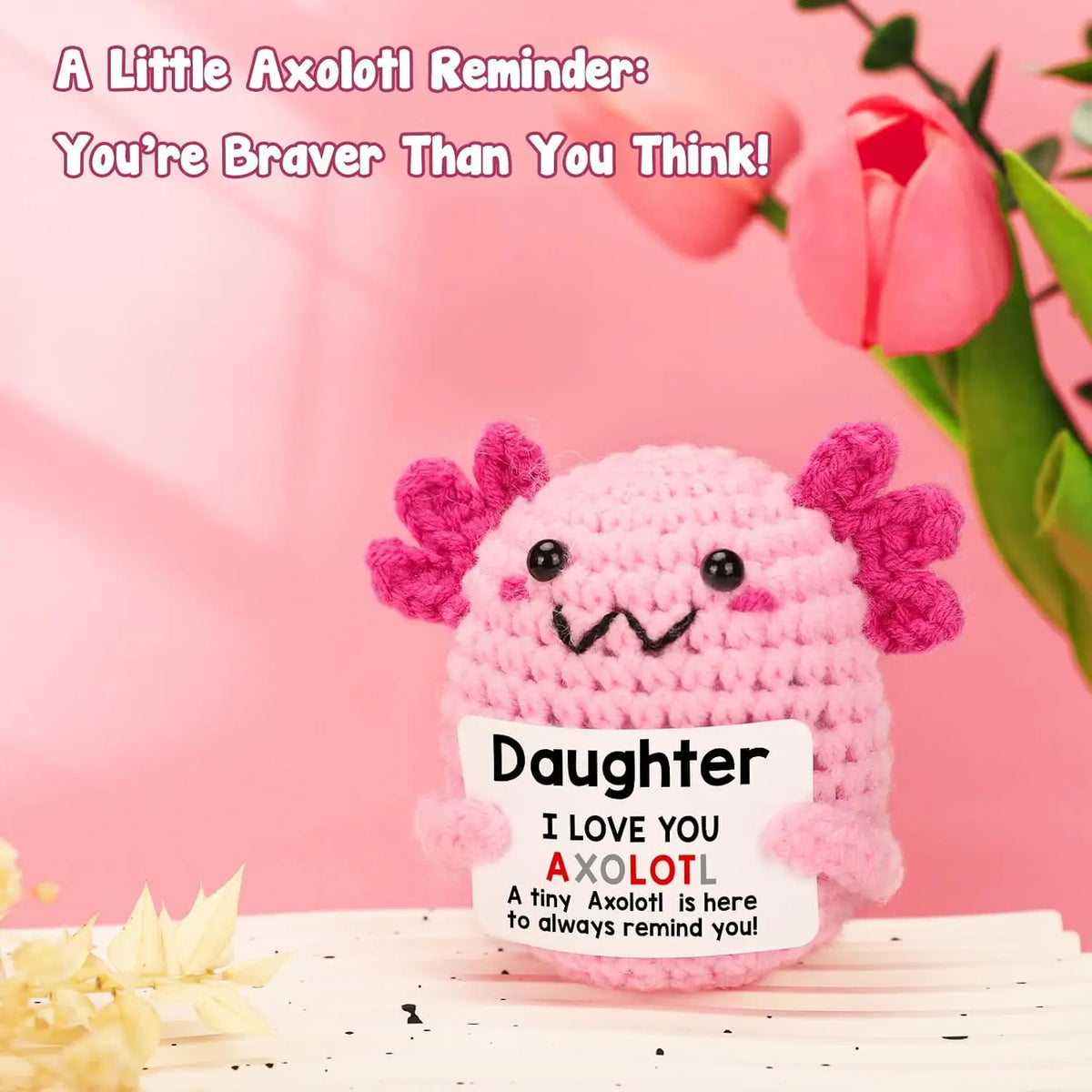 Handmade Crochet Axolotl Doll with Positive Energy Card