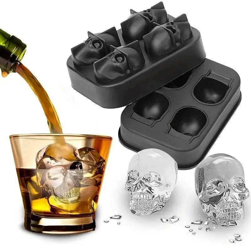 Skull and Diamond Silicone Ice Cube Mold Tray with Lid