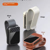 Three color options for a car sunshade magnetic glasses holder shown in black, beige, and brown.