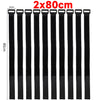 A set of black reusable nylon cable ties with adjustable hook and loop fasteners displayed vertically.