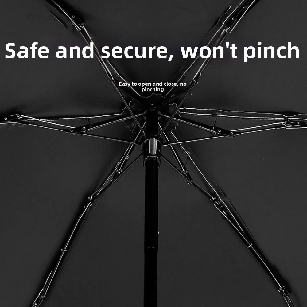 A black portable five-fold lace umbrella is shown with its ribs spread out against a dark background.