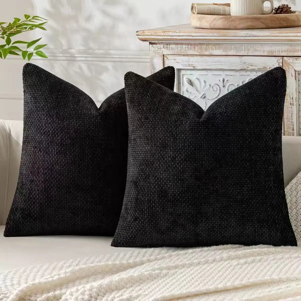 Chenille Knitted Throw Pillow Covers (Set of 2) – Soft Solid Color Cushion Cases for Sofa, Chair, and Car