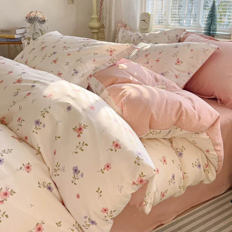 Floral Print 100% Cotton Duvet Cover Set with Two Pillow Shams