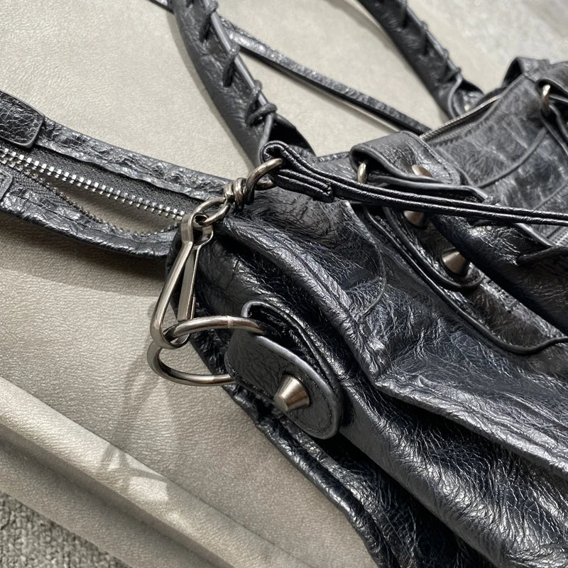 Vintage PU Leather Tote Bag with Crossbody Strap