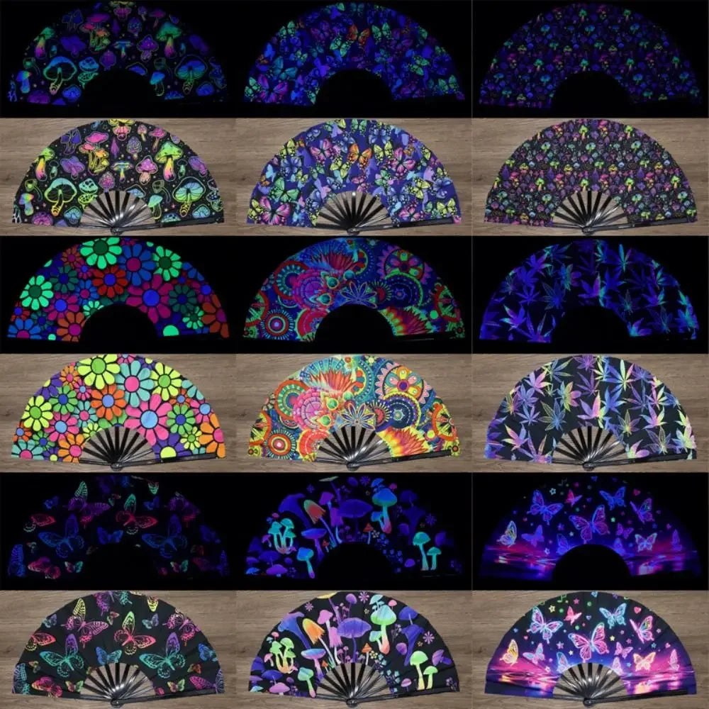 Holographic Folding Hand Fan with UV Glow Effect