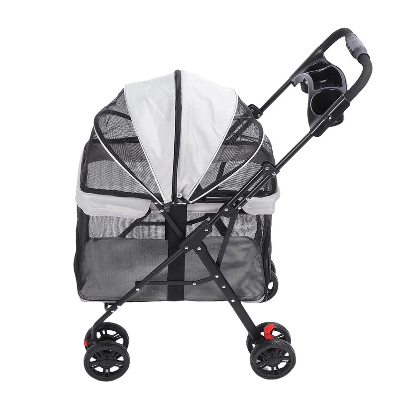 Foldable Pet Stroller with Panoramic Window & Sun Shade