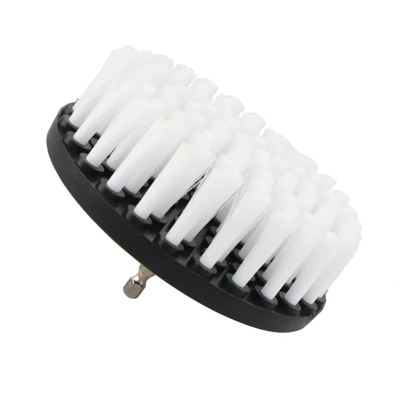 Black drill brush cleaning set with white bristles for tile, bathroom, and car cleaning
