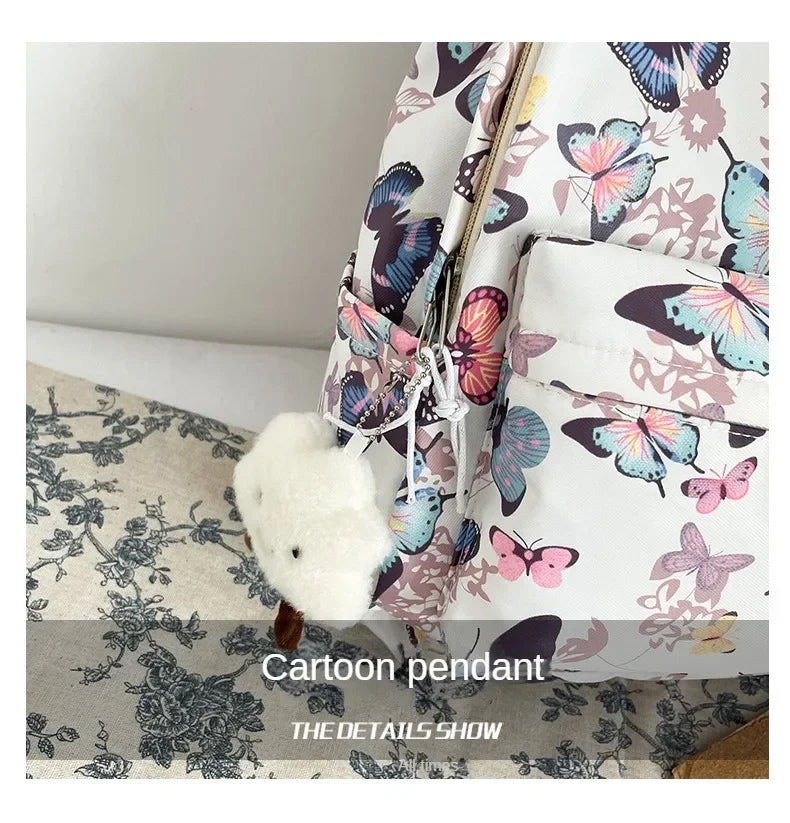 Butterfly Print Canvas Backpack for Women