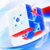 A blue and red GAN i4 Smart Maglev Magnetic 3x3 Speed Cube floating against a bright, light blue background.
