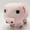 A soft pink plush doll resembling a blocky character with black eyes and a lightning bolt mark on its head.