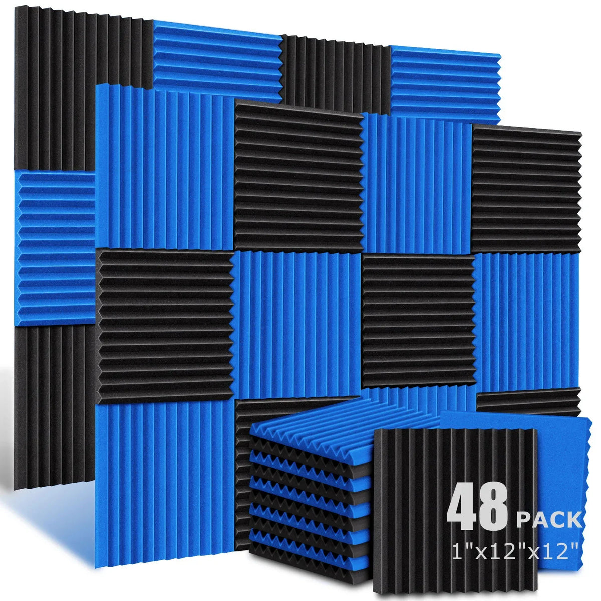 Acoustic Foam Wedge Panels for Soundproofing & Studio Treatment (48-Pack)