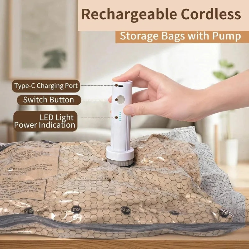 15-Piece Vacuum Storage Bag Set with Rechargeable Pump