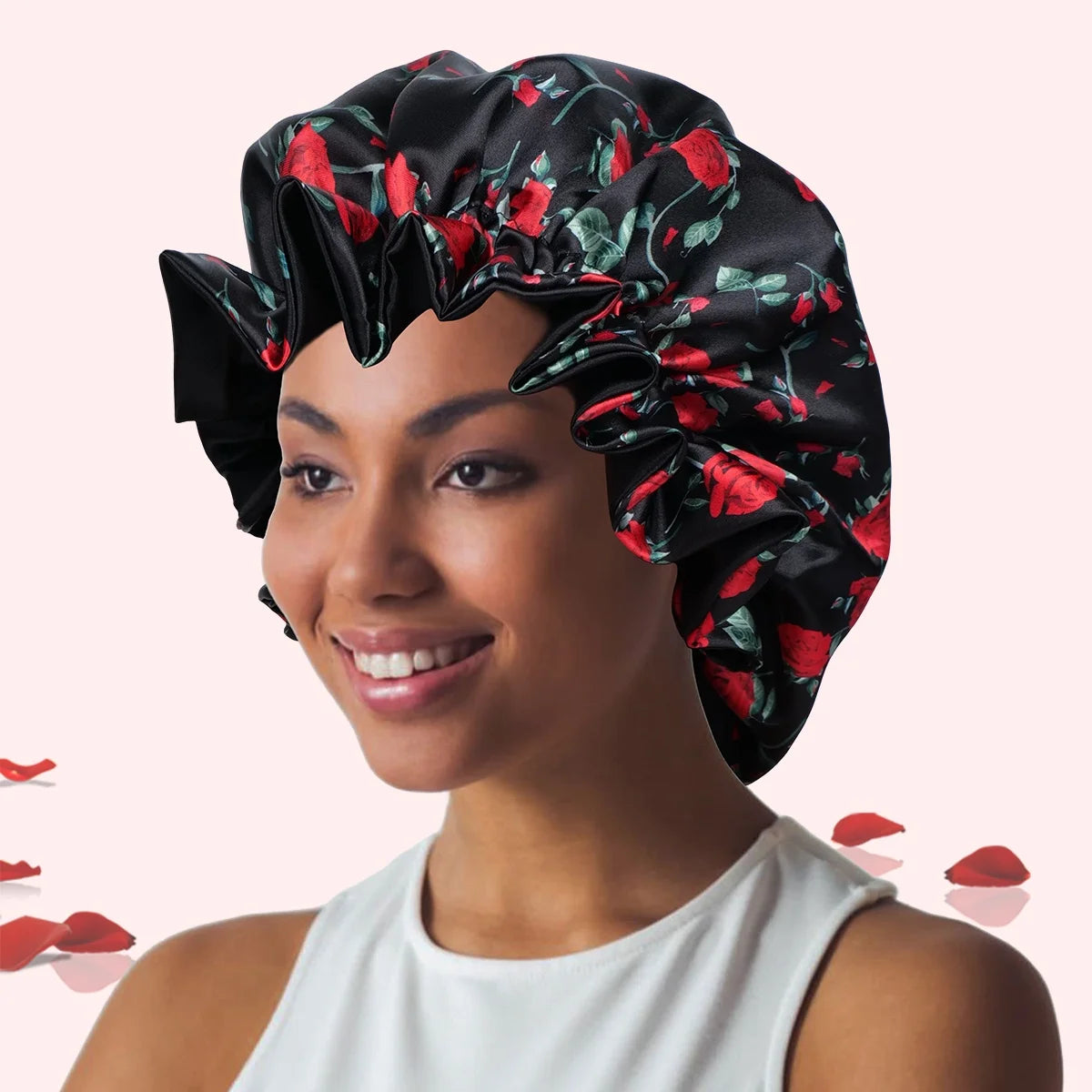 Floral Print Satin Sleep Bonnet – Double Layer Hair Protector