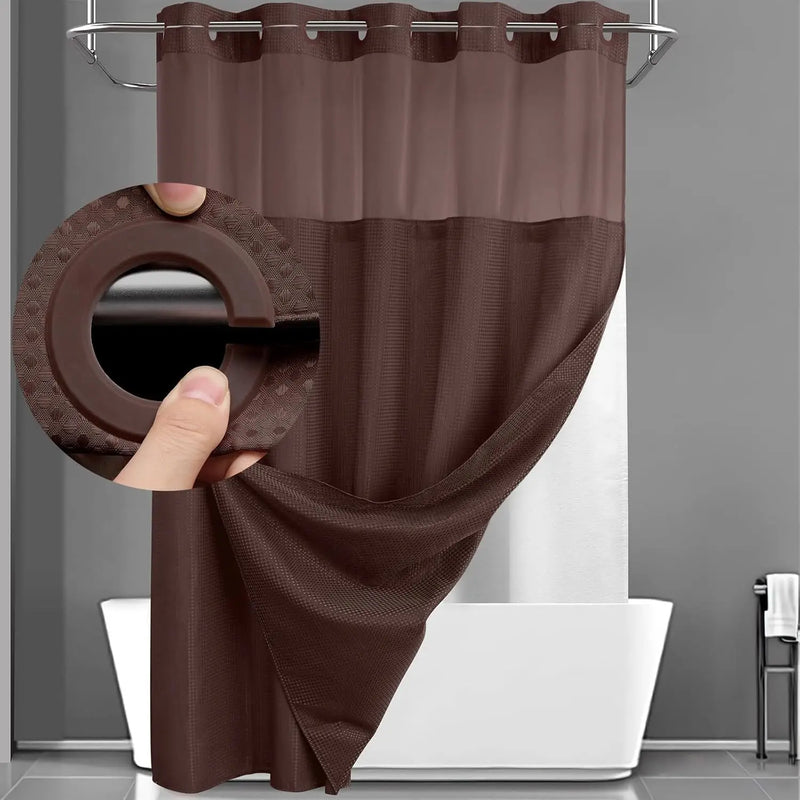 Waffle Weave Shower Curtain with Snap-On Liner