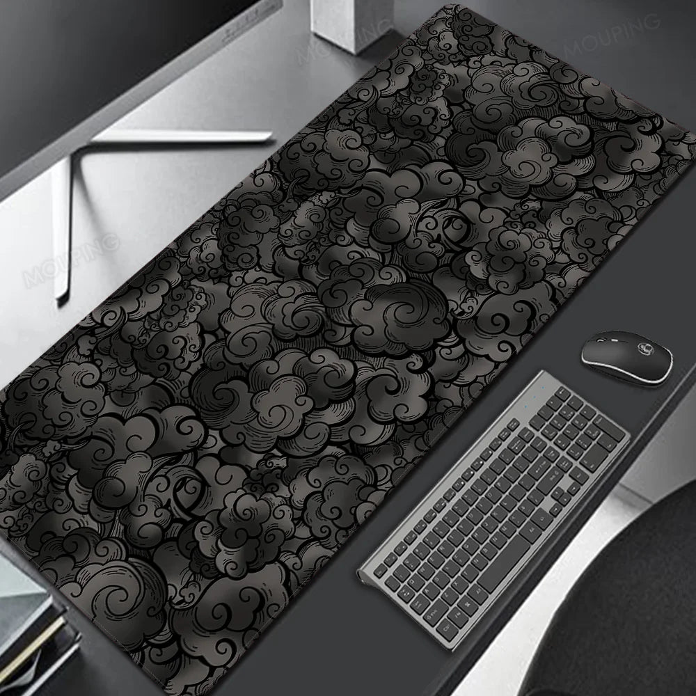 Large Cloud Pattern Desk Mat with Stitched Edges