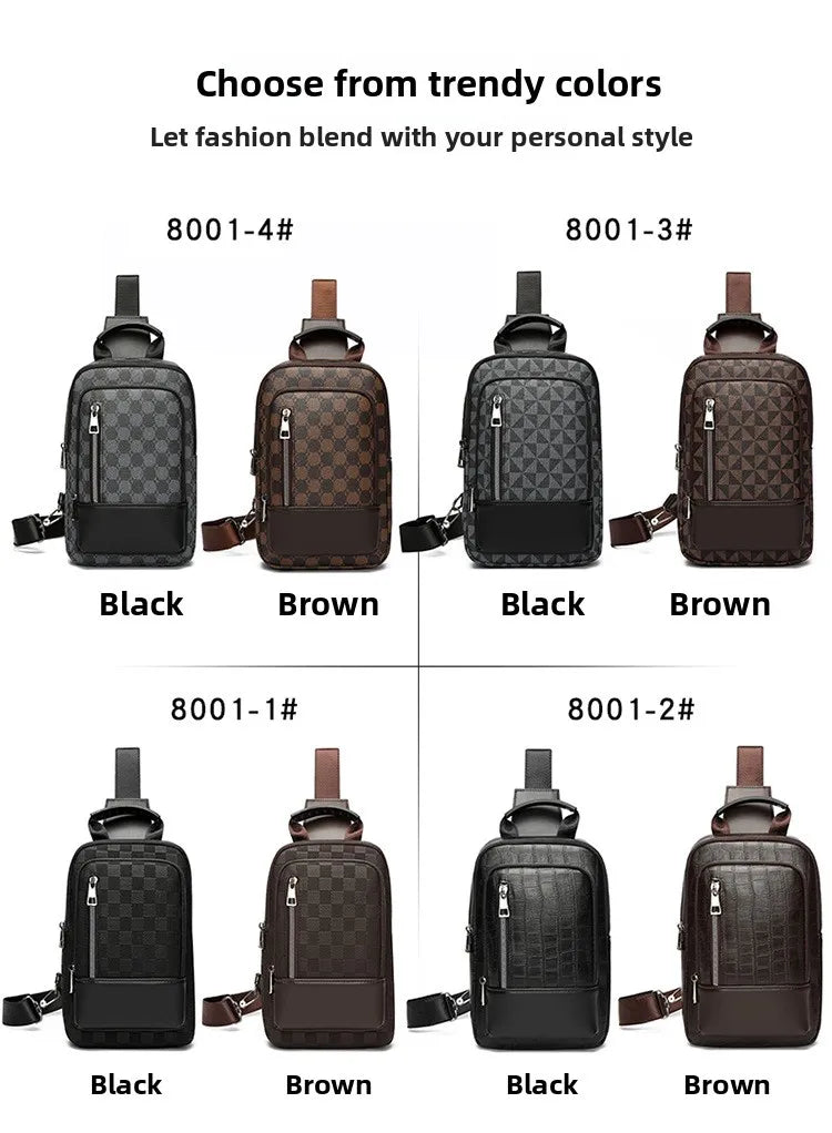 Men's Waterproof PU Leather Crossbody Bag with Geometric Pattern