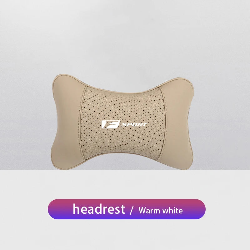 A beige memory foam car seat headrest neck pillow with a textured surface.