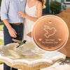 A bird bath purification disk made of pure copper is shown floating in water with a bird nearby.