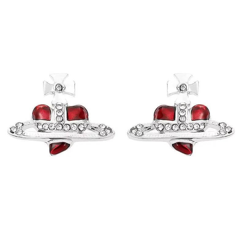 Rhinestone Heart & Saturn Pendant Jewelry Set