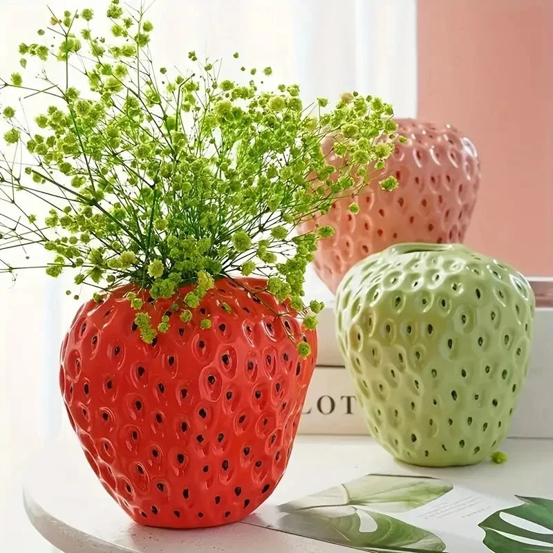Strawberry-Shaped Resin Vase for Home Decor