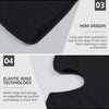 Diagrams showing hem design and elastic edge technology features of a black balaclava.