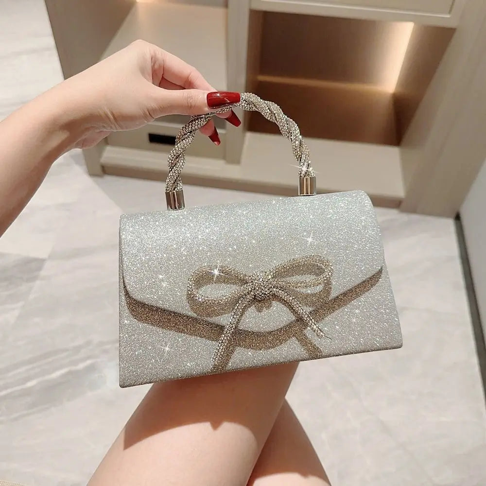 Crystal Bowknot Evening Clutch with Chain Strap