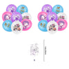 A set of purple and blue K-Pop themed birthday party decorations including plates, cups, and a banner.