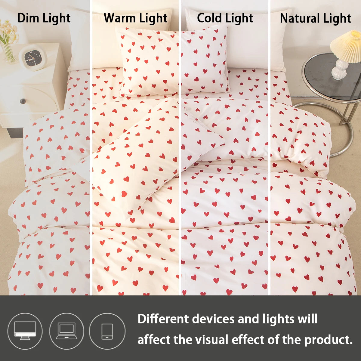 Red Heart Print Duvet Cover Set with Pillowcases