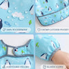 Light blue waterproof long-sleeve baby bibs with crumb catcher pockets and adjustable velcro