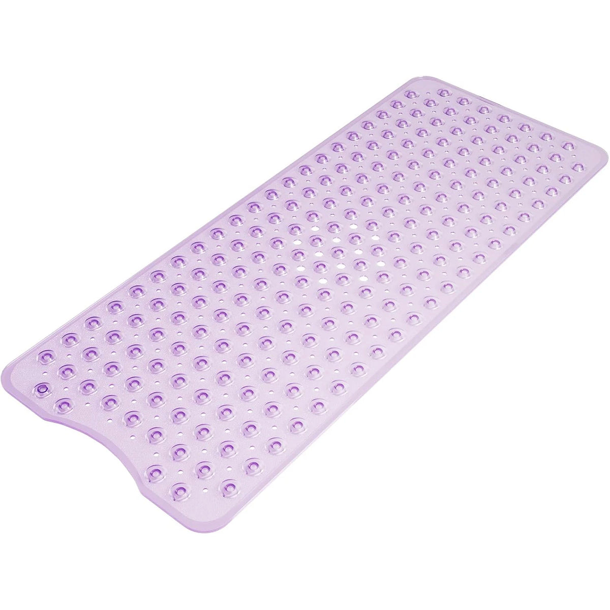 A purple non-slip bathtub mat with numerous suction cups for grip.