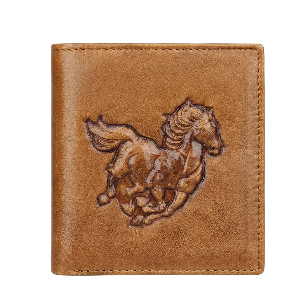 Portefeuille Bifold en Cuir de Vache Embossé Vintage