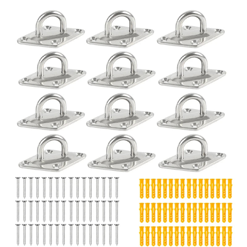 Stainless steel U-shaped hooks with mounting hardware in various sizes and finishes.