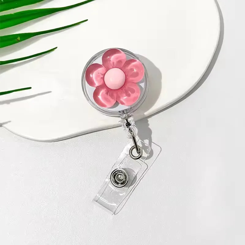 Floral Retractable Badge Reel with Clear ID Holder