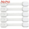 Four white adjustable baby safety locks for cabinets drawers and fridge