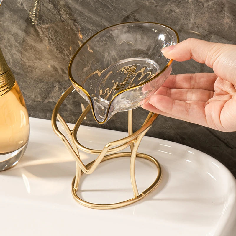 Leaf-Shape Self-Draining Soap Dish with Metal Bracket