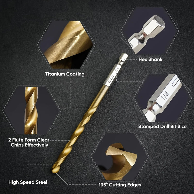 Titanium-Coated Hex Shank Drill Bit Set