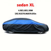 Black and blue all-weather waterproof car cover for a sedan XL vehicle.