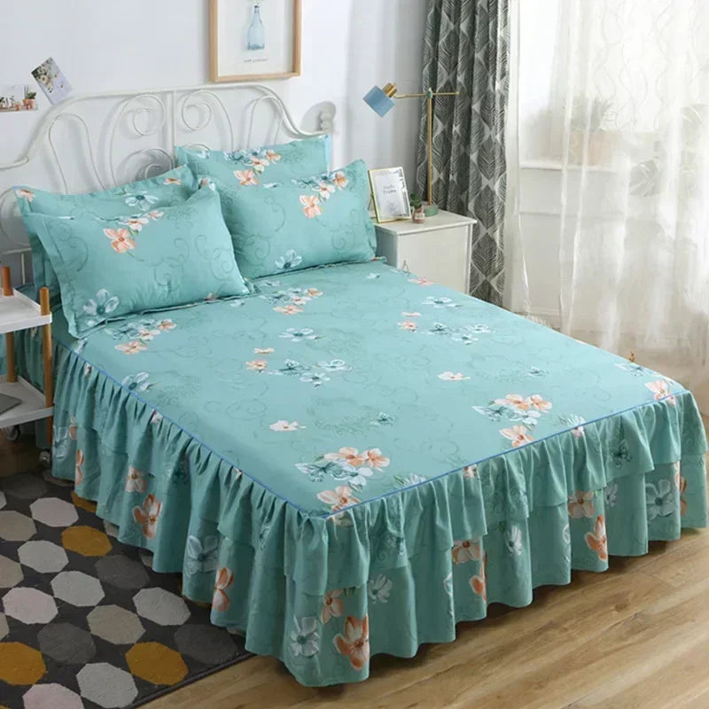 Floral Ruffle Bed Skirt with Matching Pillowcases