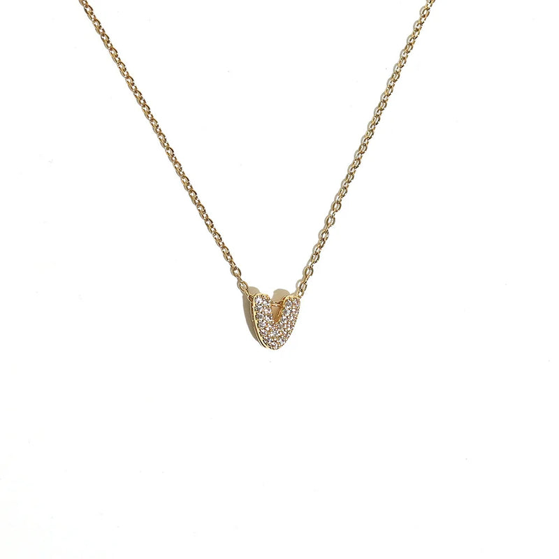 Initial Letter Pendant Necklace with Cubic Zirconia