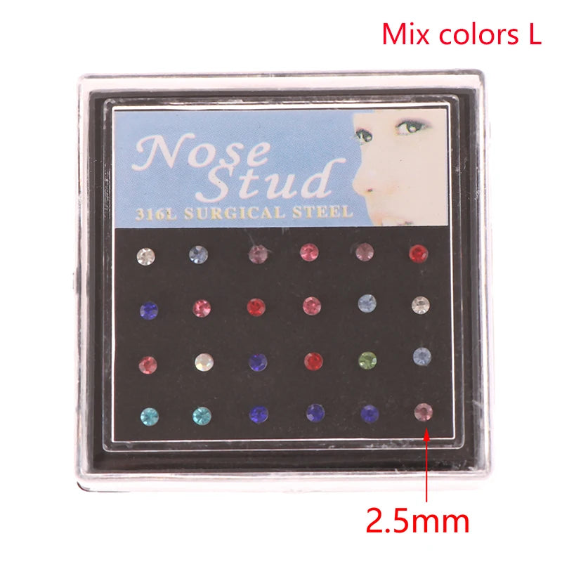 Rhinestone Nose Stud Set - 24-Piece Collection