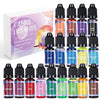 A kit of liquid candle dyes in various vibrant colors including burgundy, plum, red, pink, green, light green, yellow, and br