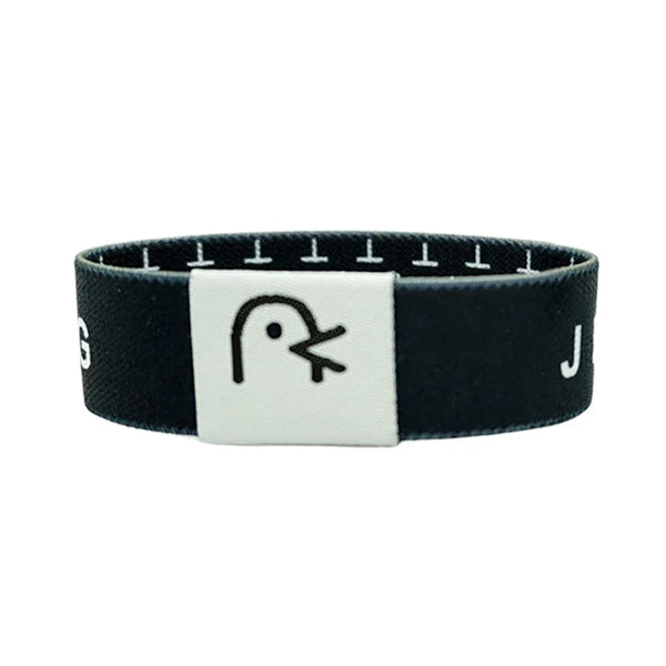 Bracelet Bible avec verset NFC noir, symbole blanc et écriture noire.