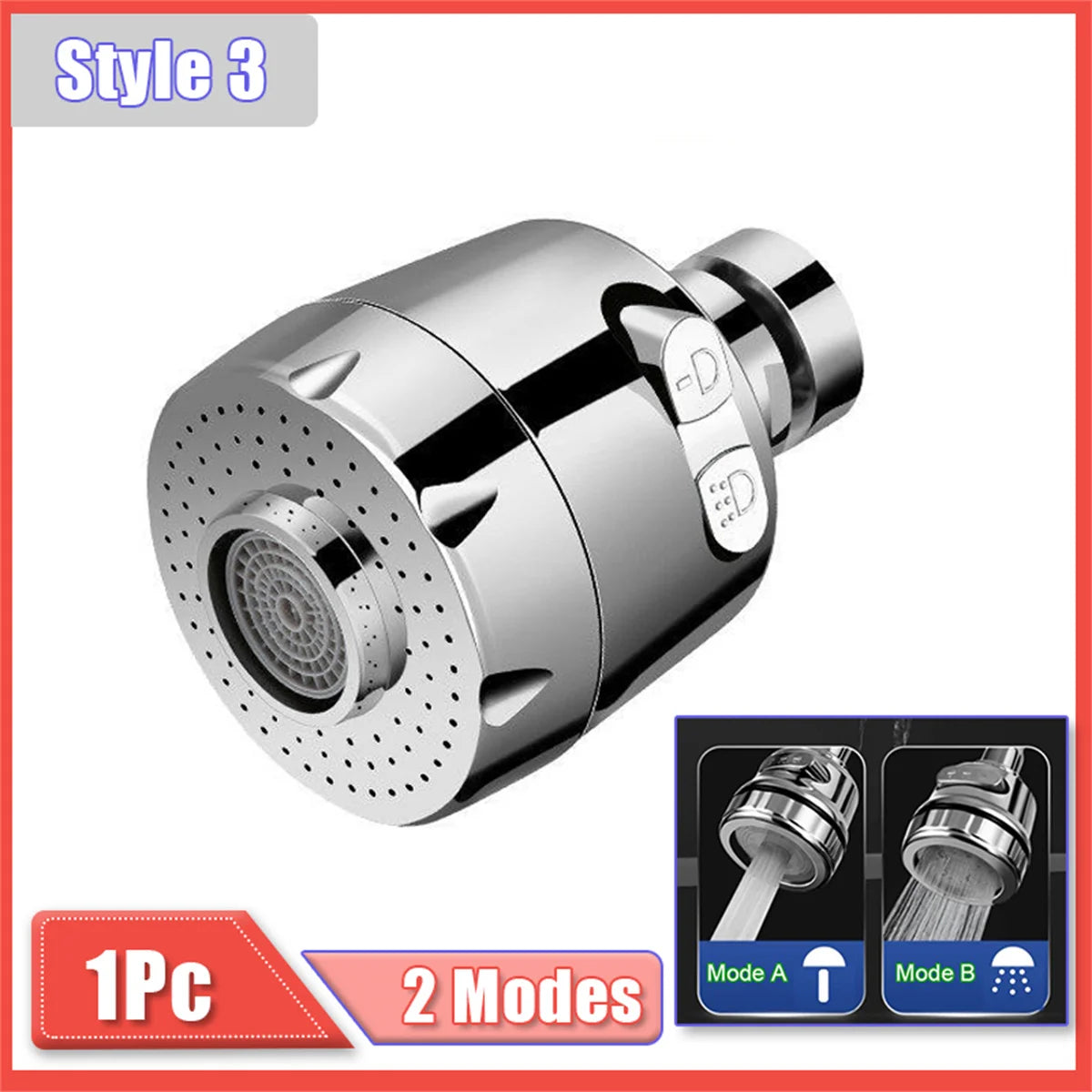 Silver 360 degree rotating kitchen faucet adapter with two modes for multi-flow settings