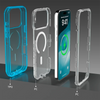 A 3-in-1 magnetic heavy-duty bumper case for a smartphone shown with its TPU, PC, and kickstand components.
