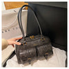 Women's Retro PU Leather Shoulder Bag with Multiple Pockets & Detachable Charm