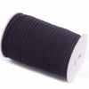 A roll of black polyester elastic bands for sewing and crafts.