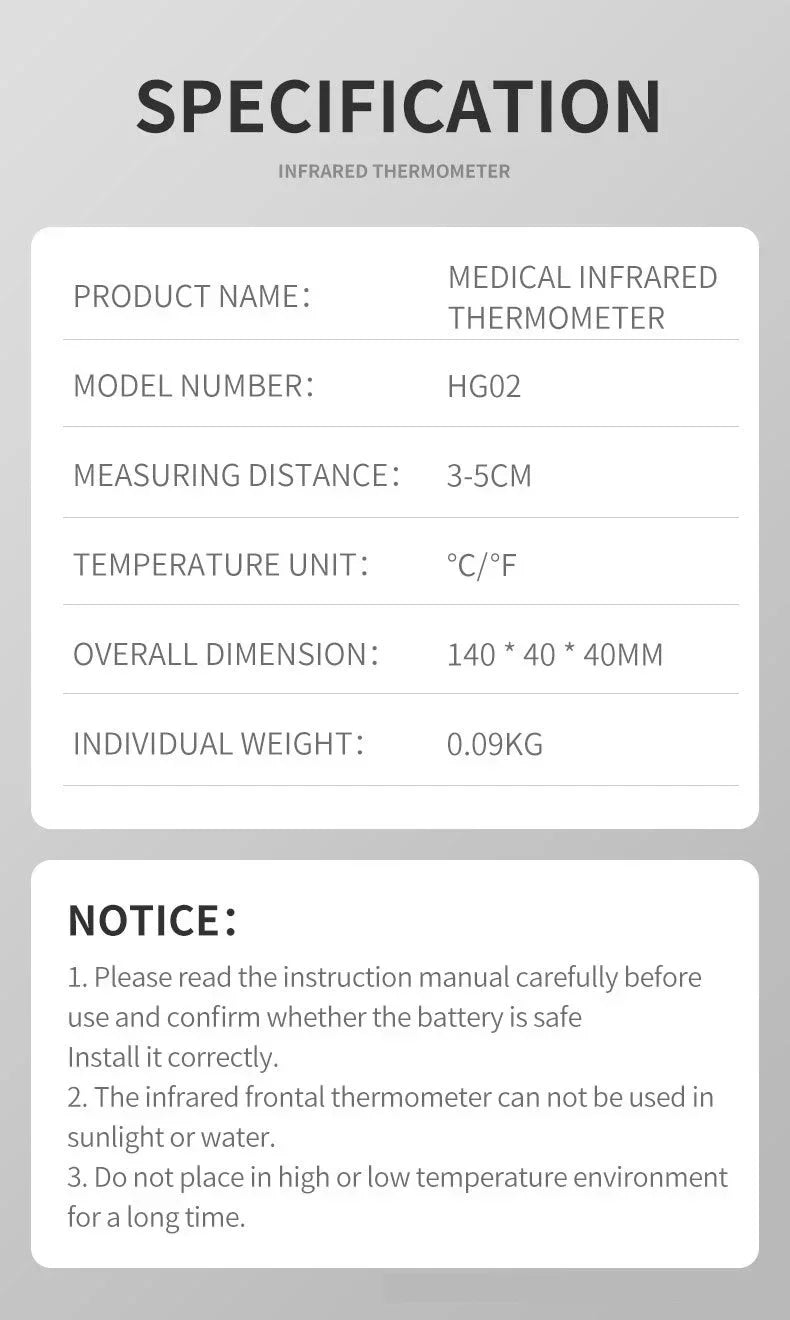 Digital Infrared Forehead Thermometer – Quick, Non-Contact Reading for All Ages