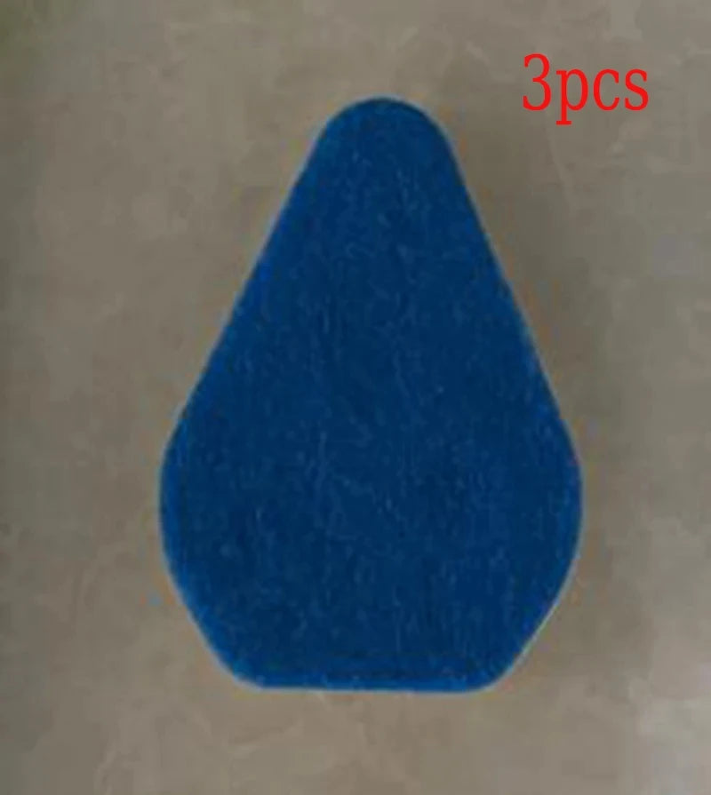 Three blue triangular floor brushes shown against a light background.