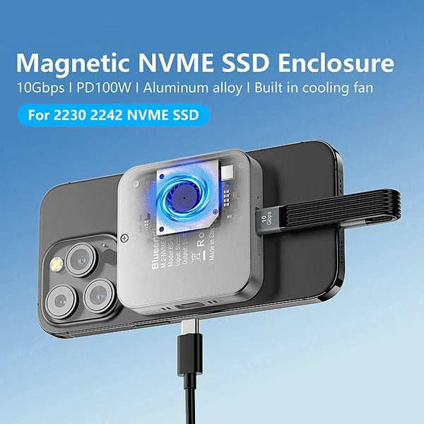 M.2 NVMe SSD Enclosure with Cooling Fan & Magnetic Mount